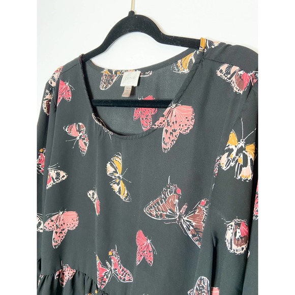 Cupio black butterfly print blouse, black sheer blouse, butterfly print blouse - Picture 3 of 8